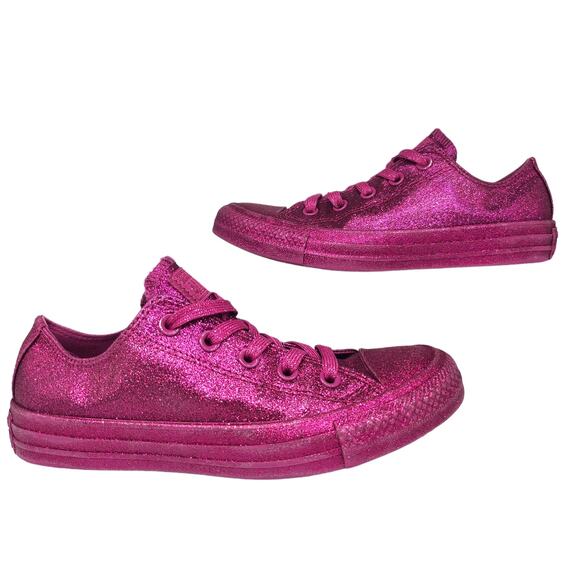 Converse All Star Shoes Womens 6 Hot Pink Sparkly Glitter Barbie Low Tops - Picture 1 of 11
